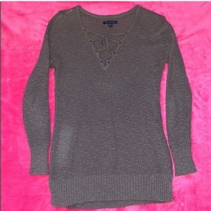 Brown Lace-Up Sweater